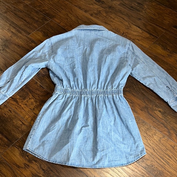 Zara Denim Light Whitewashed Dull Fade Soft Denim Snap Elastic Waist Shirt Dress - Picture 8 of 11